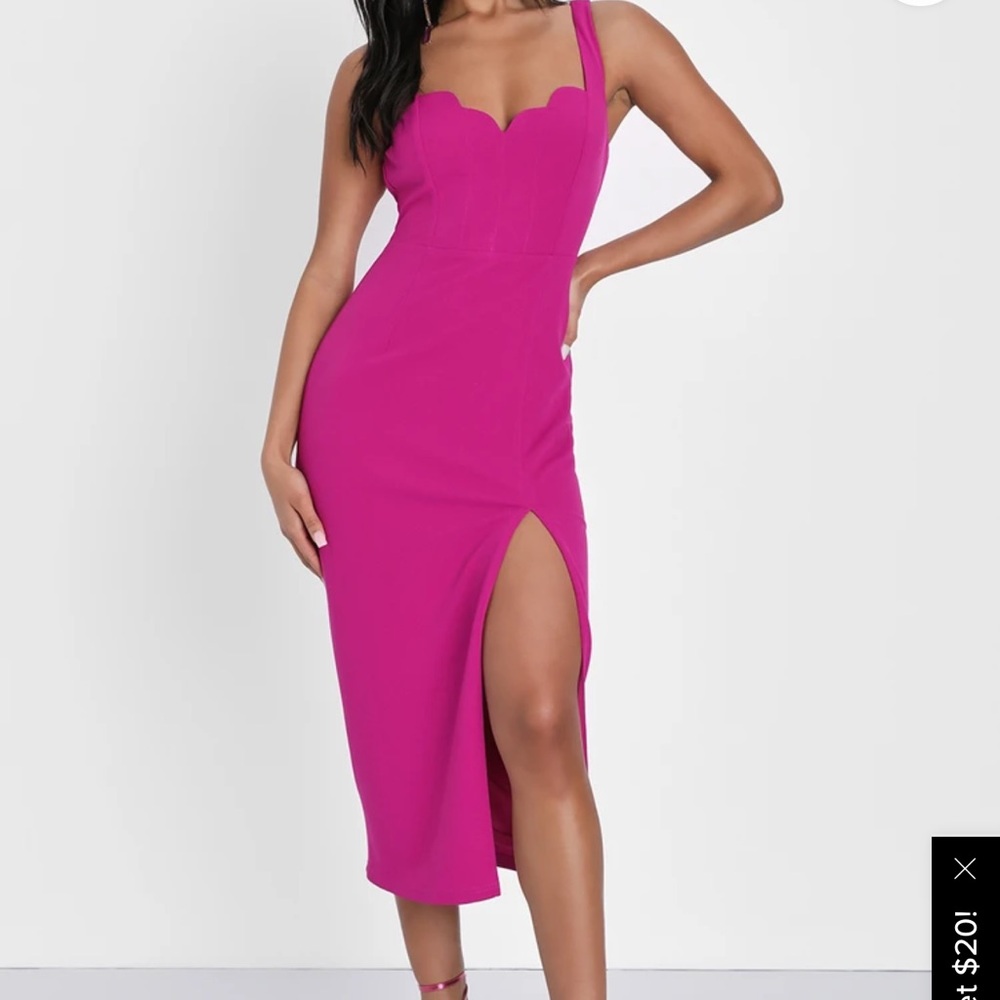 Lulu's Pink Bodycon Midi Dress Sweetheart Slit